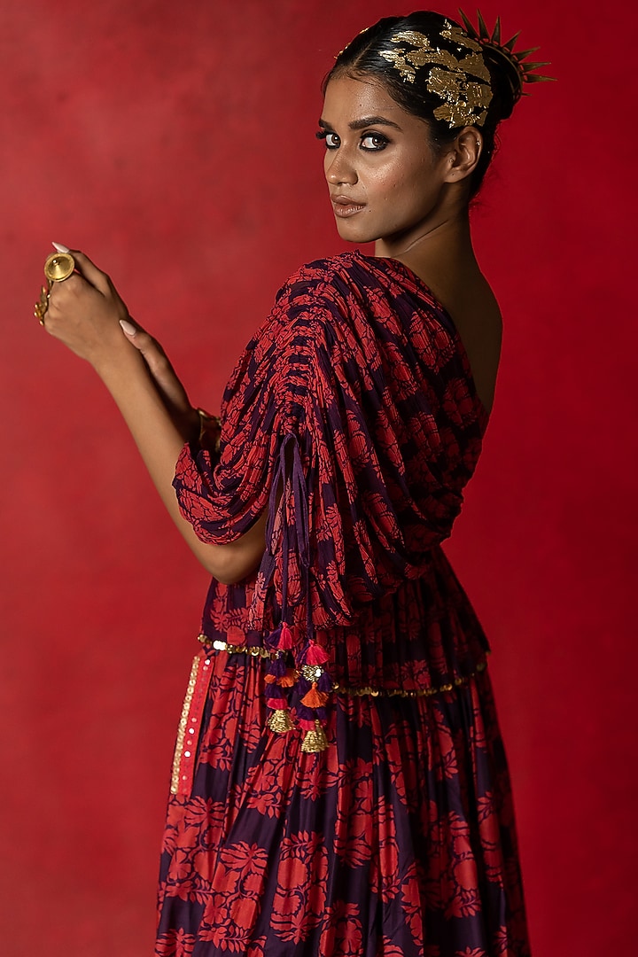 Purple Printed Wedding Lehenga Set by Pooja & Keyur at Pernia's Pop Up Shop