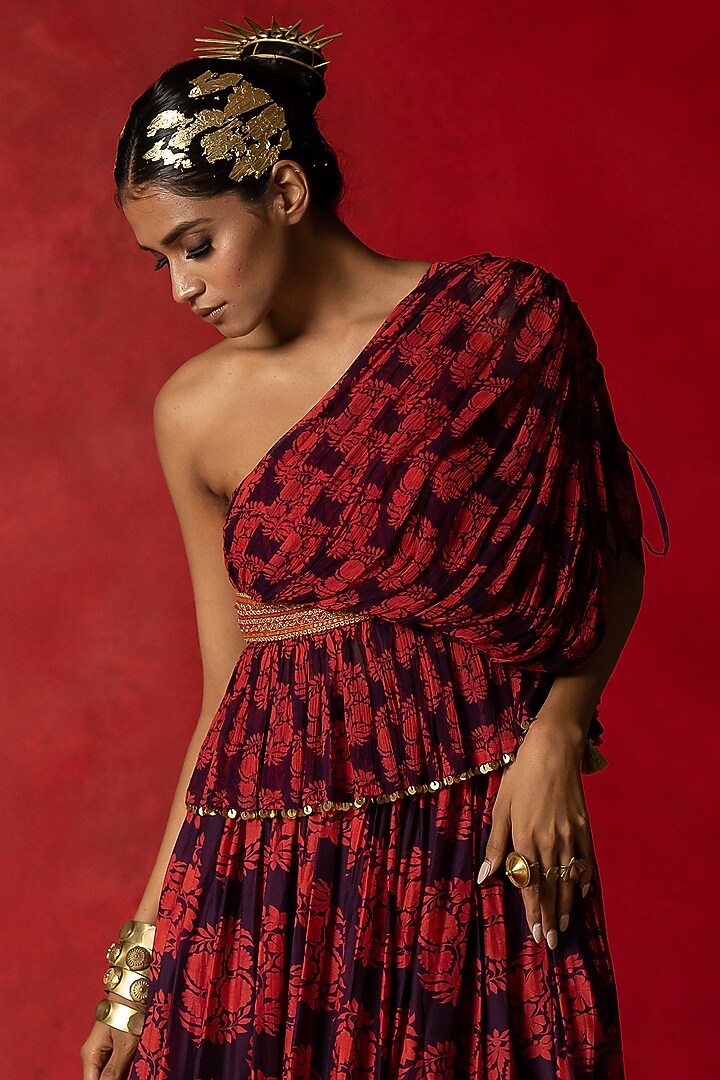Purple Printed Wedding Lehenga Set by Pooja & Keyur at Pernia's Pop Up Shop