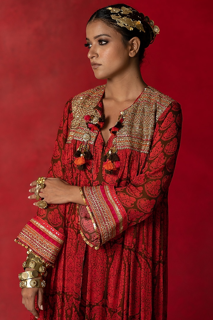 Brown Printed Jumpsuit by Pooja & Keyur at Pernia's Pop Up Shop