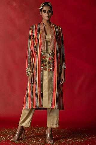 Beige Tissue Kurta Set by Pooja & Keyur