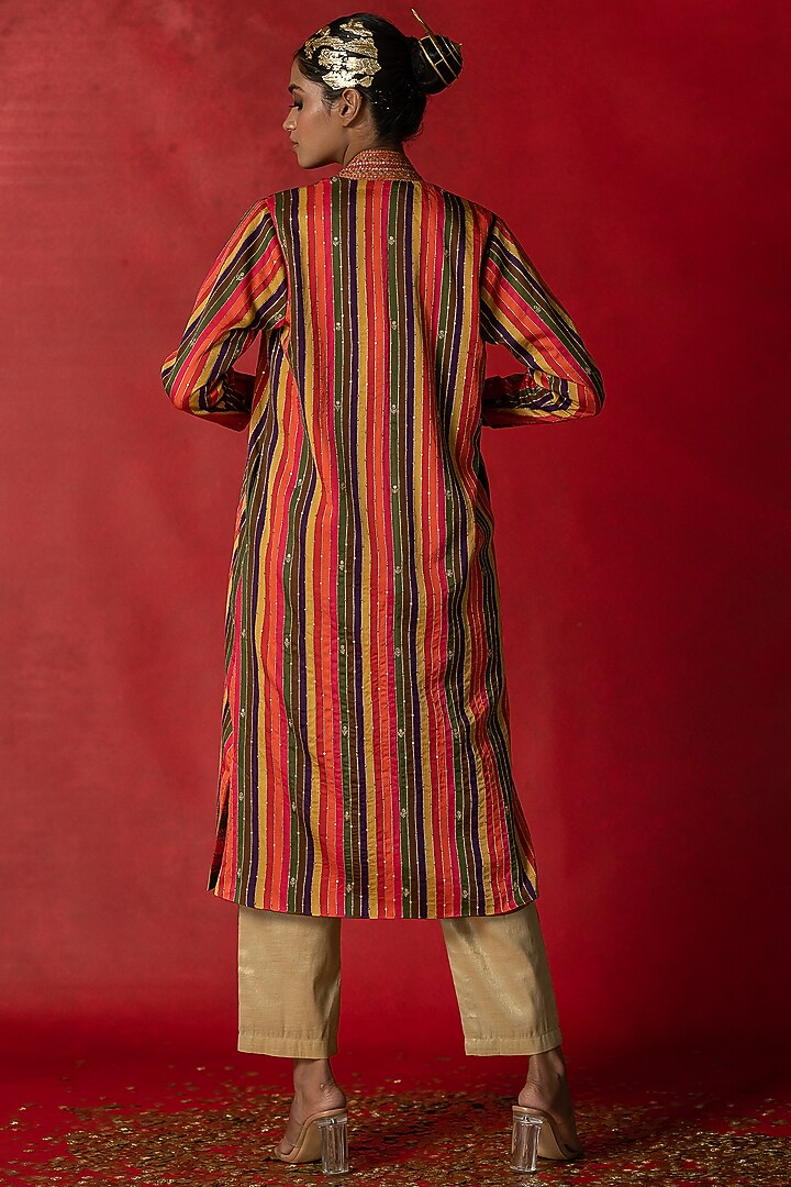 Beige Tissue Kurta Set by Pooja & Keyur at Pernia's Pop Up Shop