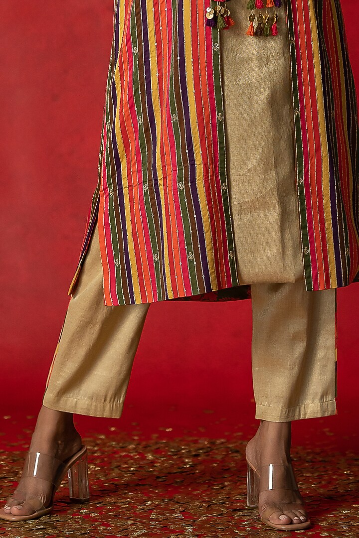 Beige Tissue Kurta Set by Pooja & Keyur at Pernia's Pop Up Shop