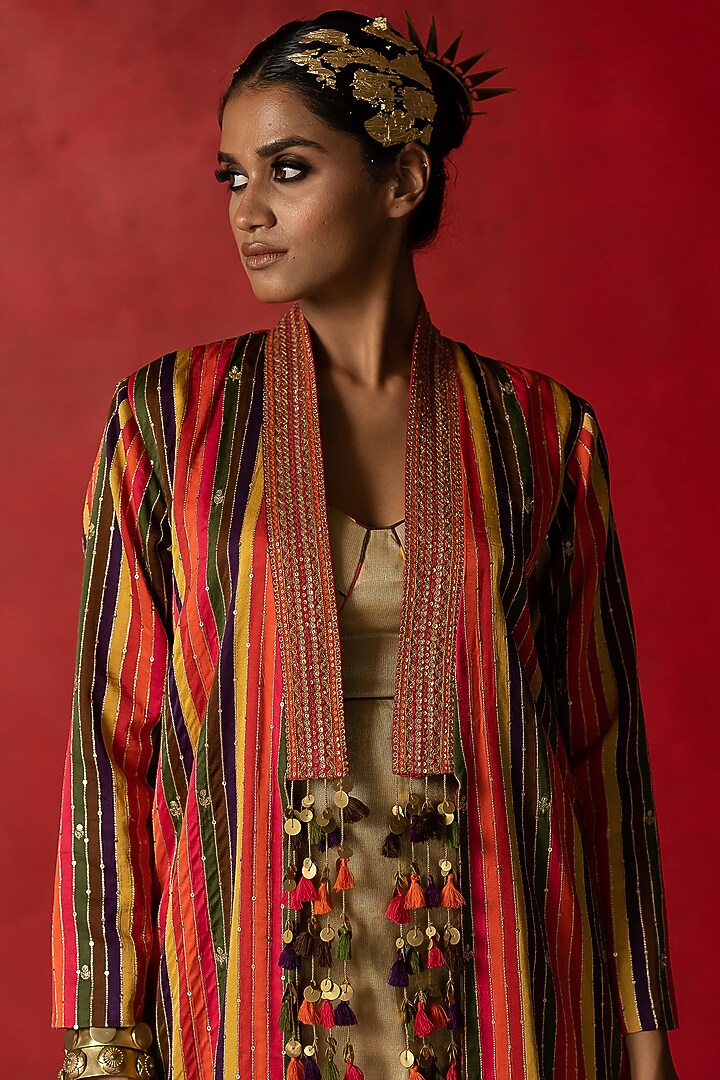 Beige Tissue Kurta Set by Pooja & Keyur at Pernia's Pop Up Shop