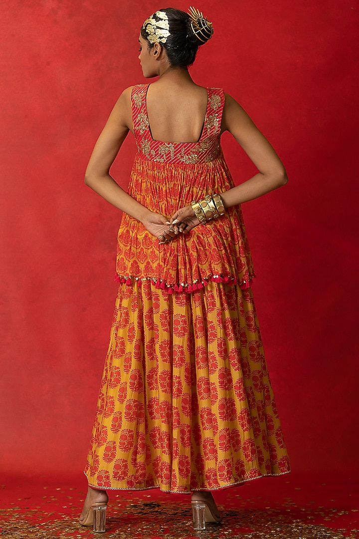 Orange Printed Wedding Lehenga Set by Pooja & Keyur at Pernia's Pop Up Shop
