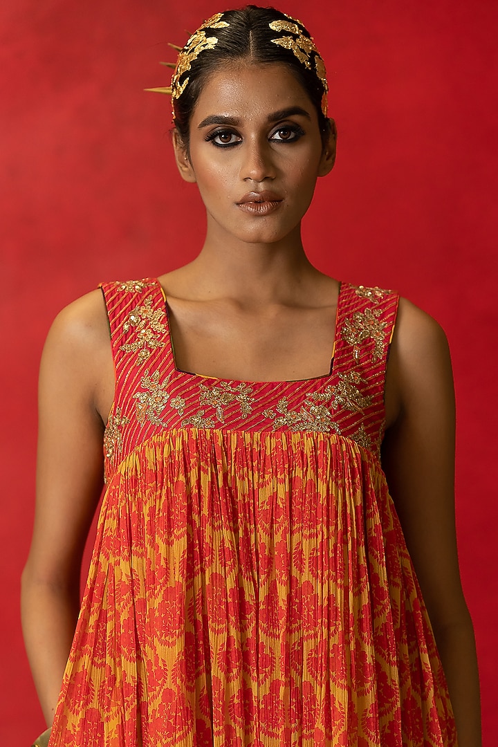 Orange Printed Wedding Lehenga Set by Pooja & Keyur at Pernia's Pop Up Shop