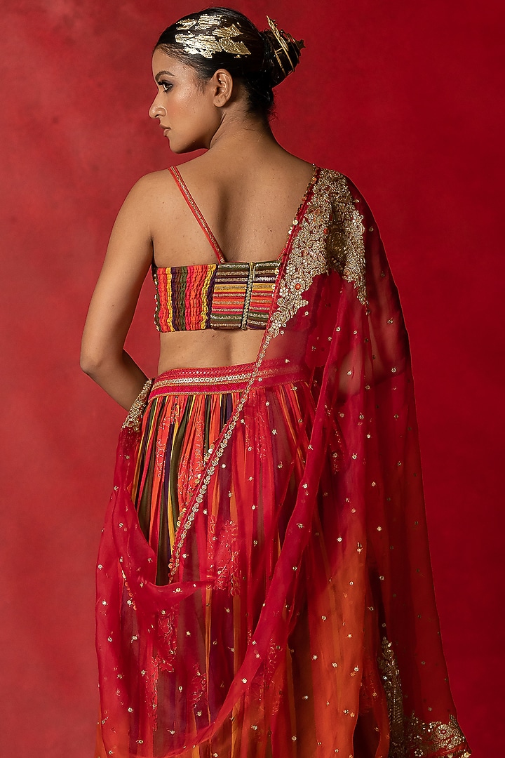 Multi-Colored Printed Wedding Lehenga Set by Pooja & Keyur at Pernia's Pop Up Shop