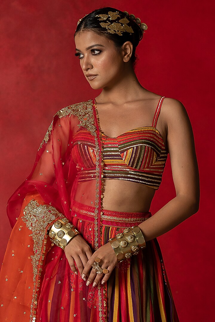 Multi-Colored Printed Wedding Lehenga Set by Pooja & Keyur at Pernia's Pop Up Shop