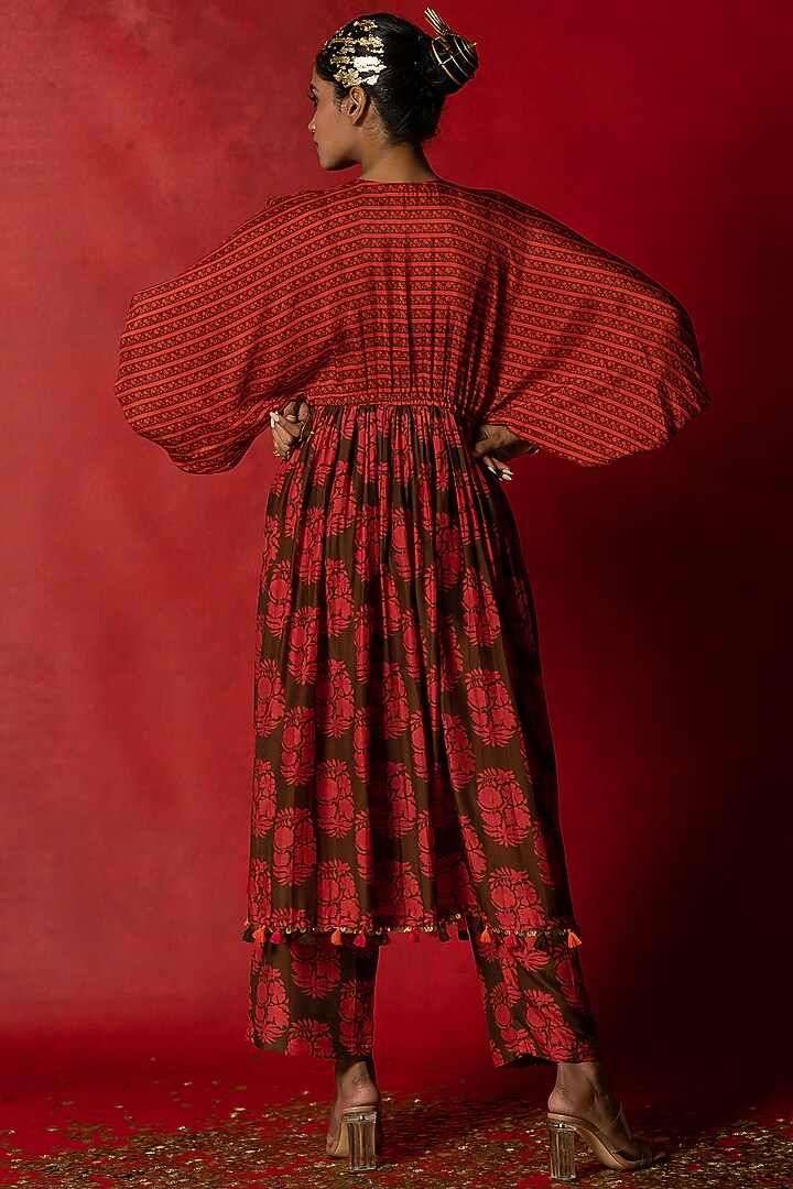 Brown Printed Kurta Set by Pooja & Keyur at Pernia's Pop Up Shop