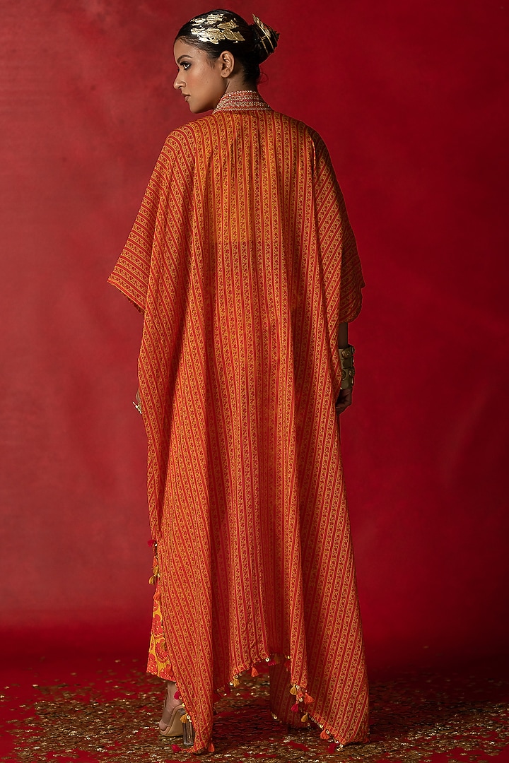 Orange Printed Pant Set With Cape by Pooja & Keyur at Pernia's Pop Up Shop