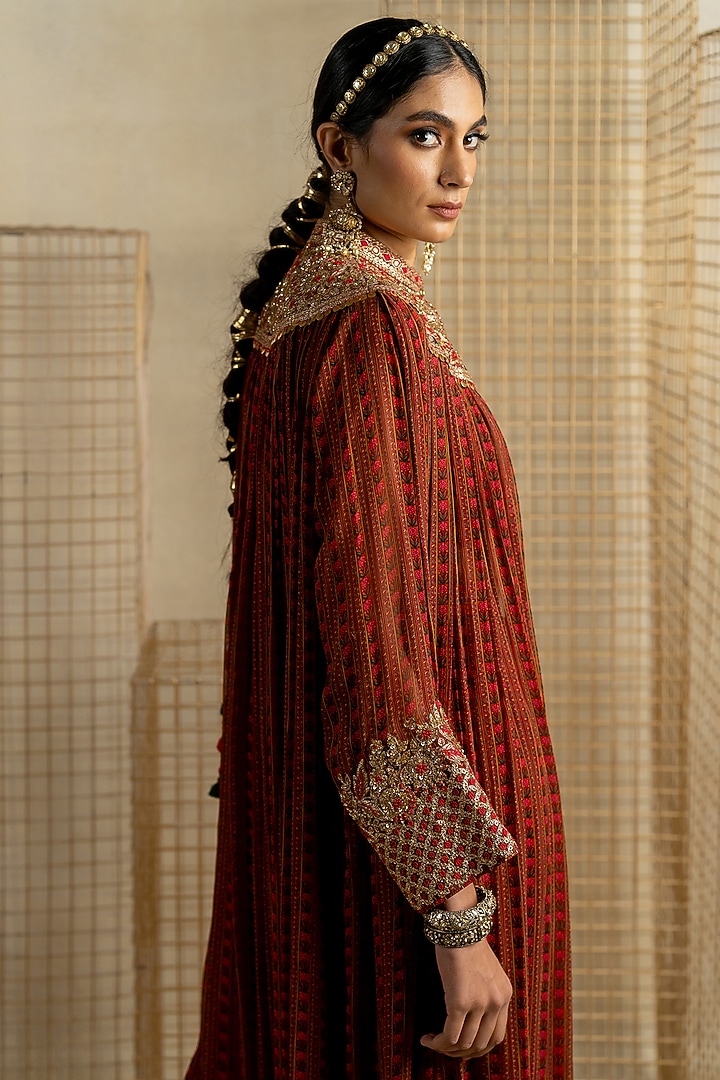 Brown Chiffon Aari Embroidered Jacket Set by Pooja & Keyur at Pernia's Pop Up Shop