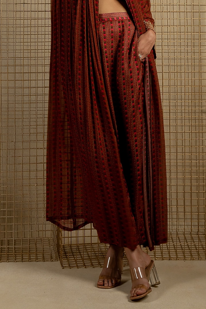 Brown Chiffon Aari Embroidered Jacket Set by Pooja & Keyur at Pernia's Pop Up Shop