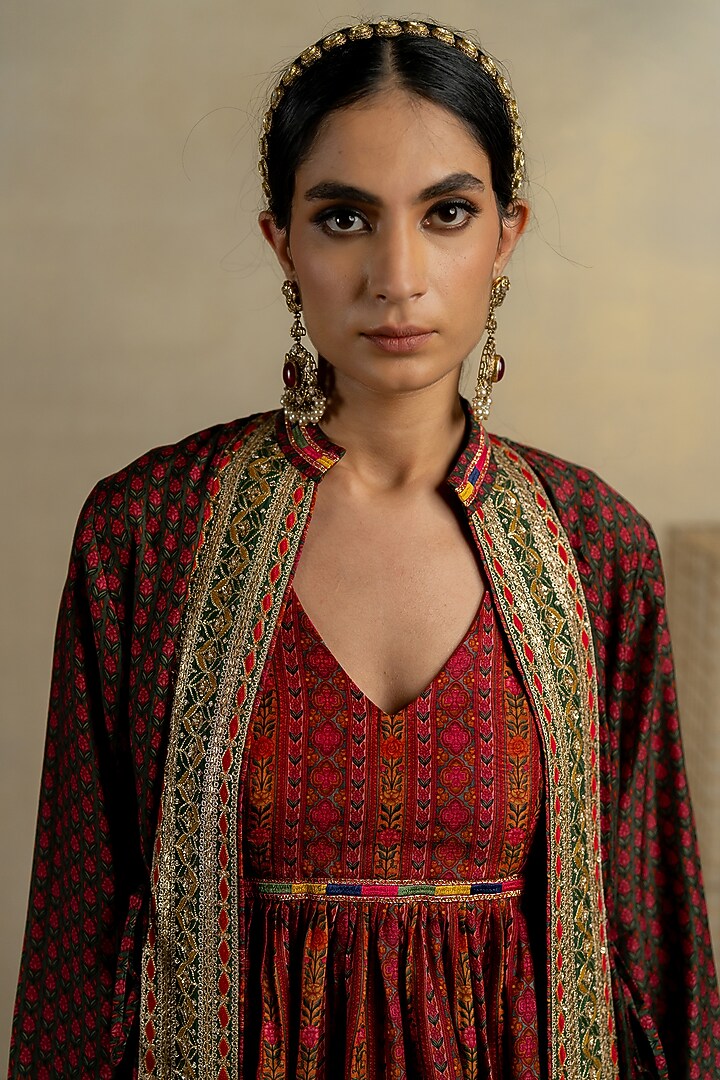 Green Cotton Silk Aari Embroidered Jacket Set by Pooja & Keyur at Pernia's Pop Up Shop