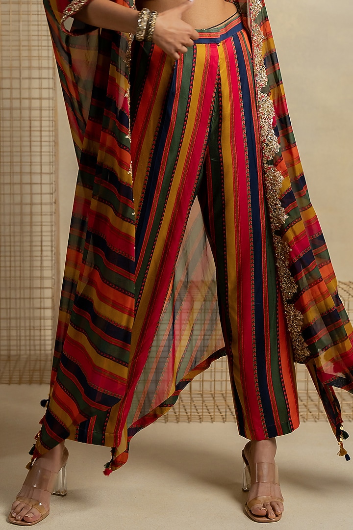Multi-Colored Organza Aari Embroidered Cape Set by Pooja & Keyur at Pernia's Pop Up Shop