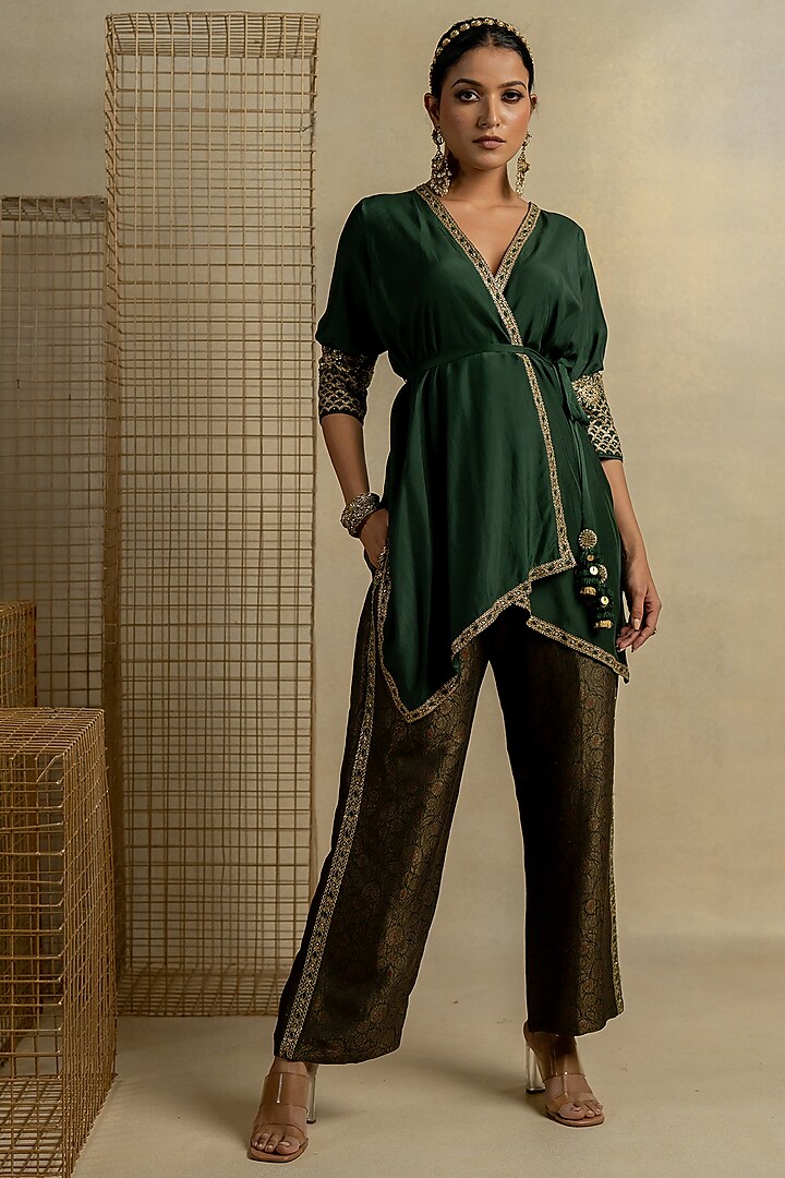 Olive Green Brocade Pant Set by Pooja & Keyur at Pernia's Pop Up Shop