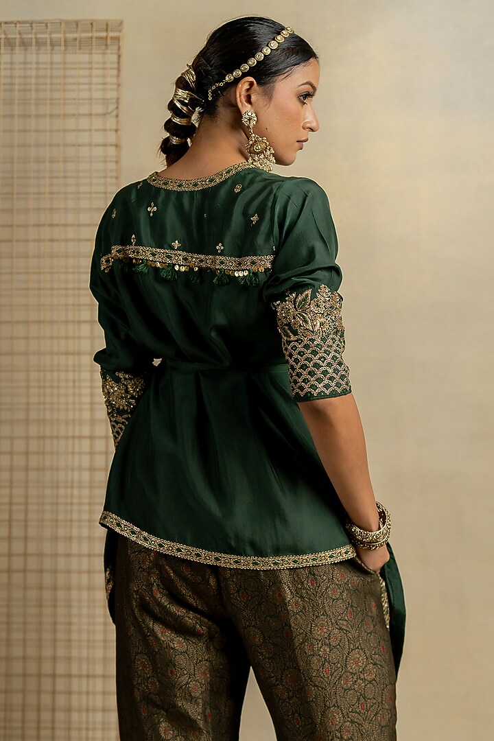 Olive Green Brocade Pant Set by Pooja & Keyur at Pernia's Pop Up Shop