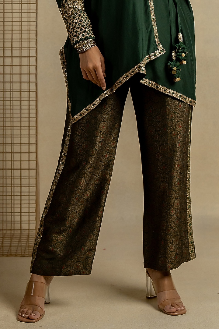 Olive Green Brocade Pant Set by Pooja & Keyur at Pernia's Pop Up Shop