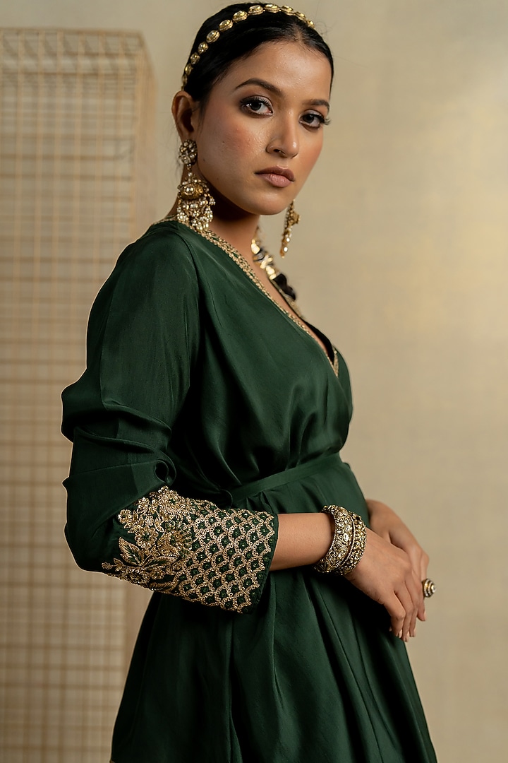 Olive Green Brocade Pant Set by Pooja & Keyur at Pernia's Pop Up Shop