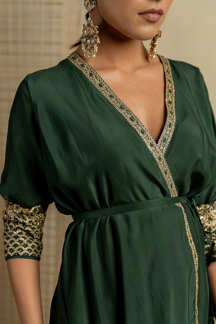 Olive Green Brocade Pant Set by Pooja & Keyur at Pernia's Pop Up Shop