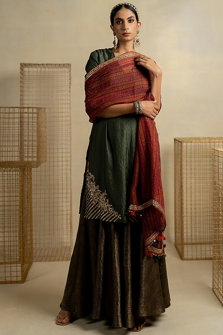 Mehendi Green Brocade Sharara Set by Pooja & Keyur