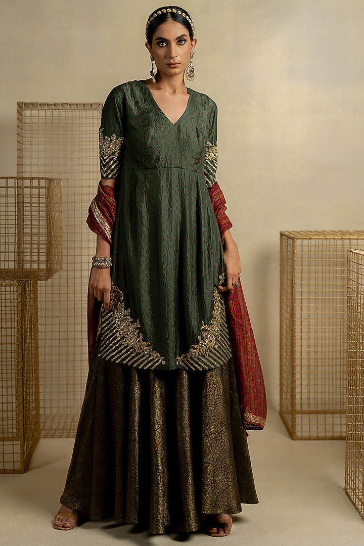 Mehendi Green Brocade Bridal Sharara Set by Pooja & Keyur at Pernia's Pop Up Shop