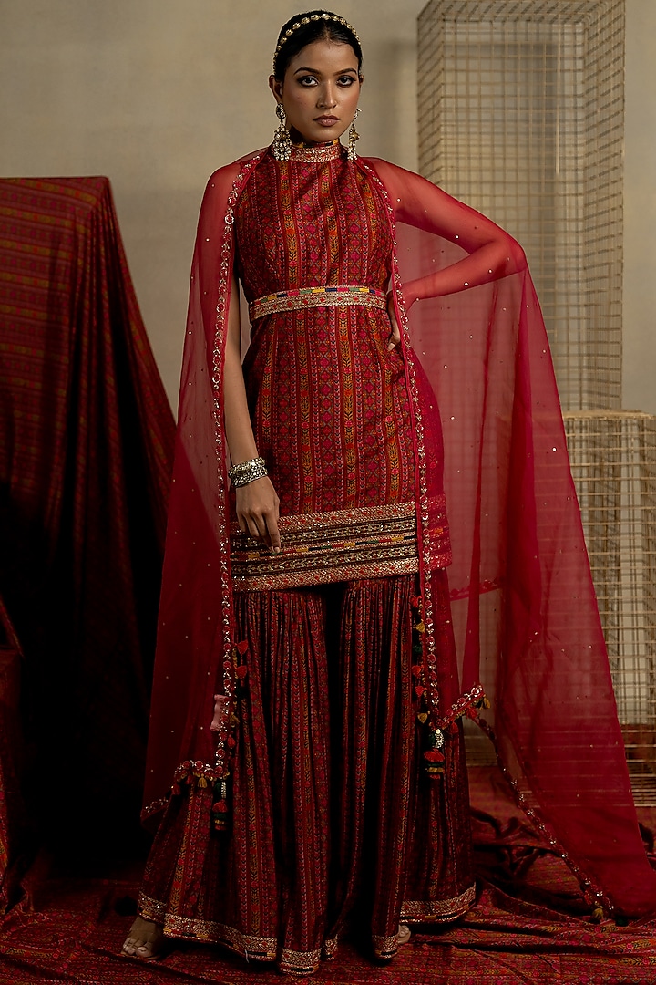Multi-Colored Cotton Silk Sharara Set by Pooja & Keyur
