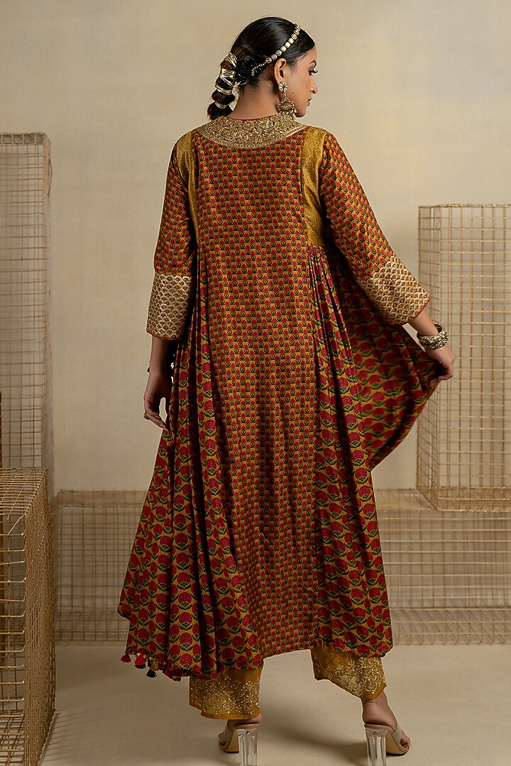 Brown Cotton Silk Aari Embroidered Wedding Anarkali Set by Pooja & Keyur at Pernia's Pop Up Shop