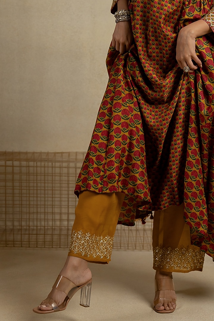 Brown Cotton Silk Aari Embroidered Wedding Anarkali Set by Pooja & Keyur at Pernia's Pop Up Shop