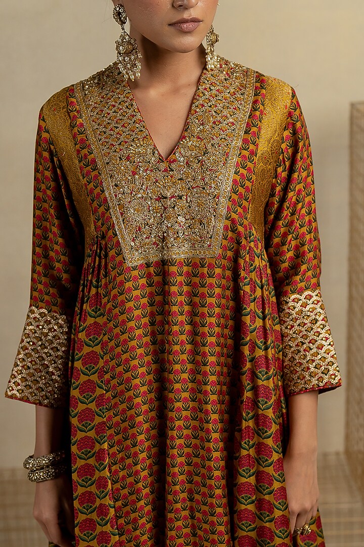 Brown Cotton Silk Aari Embroidered Wedding Anarkali Set by Pooja & Keyur at Pernia's Pop Up Shop