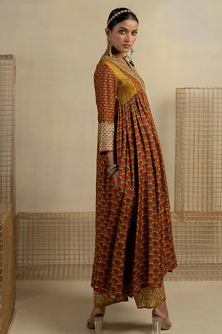Brown Cotton Silk Aari Embroidered Wedding Anarkali Set by Pooja & Keyur at Pernia's Pop Up Shop