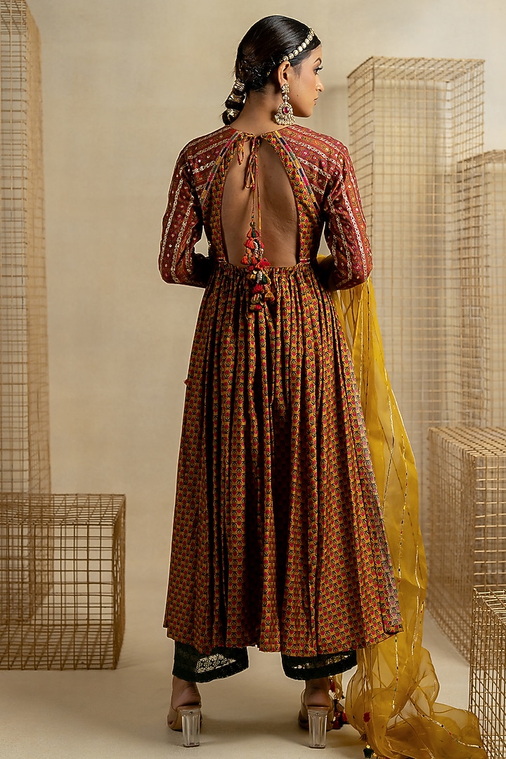Beige Cotton Silk Aari Embroidered Wedding Anarkali Set by Pooja & Keyur at Pernia's Pop Up Shop