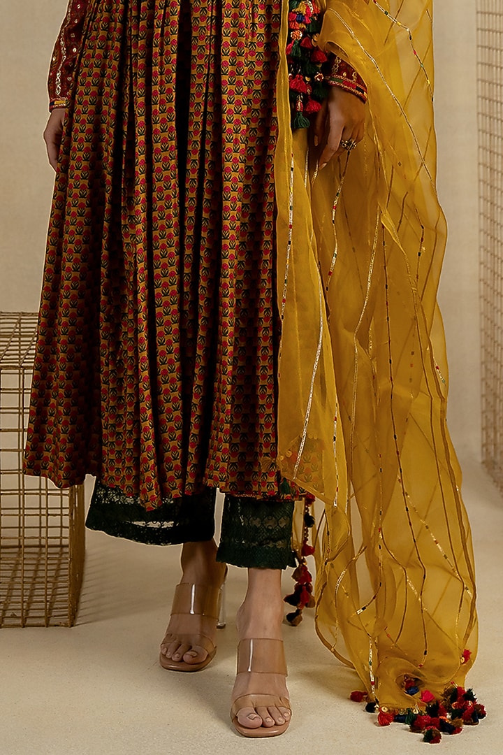 Beige Cotton Silk Aari Embroidered Wedding Anarkali Set by Pooja & Keyur at Pernia's Pop Up Shop
