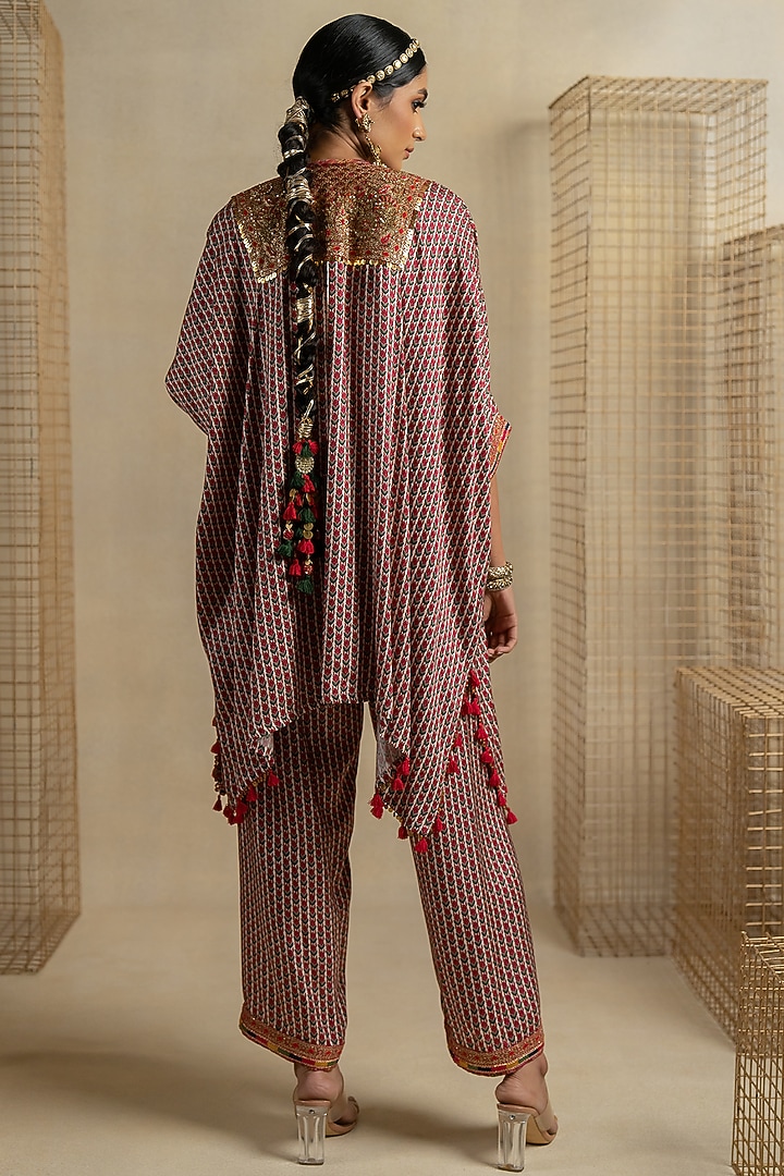 Brown Satin Aari Embroidered Short Kaftan Set by Pooja & Keyur at Pernia's Pop Up Shop