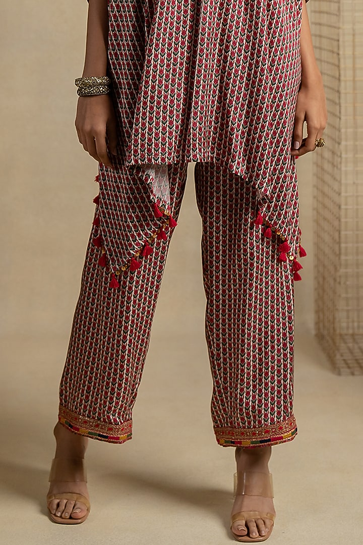 Brown Satin Aari Embroidered Short Kaftan Set by Pooja & Keyur at Pernia's Pop Up Shop