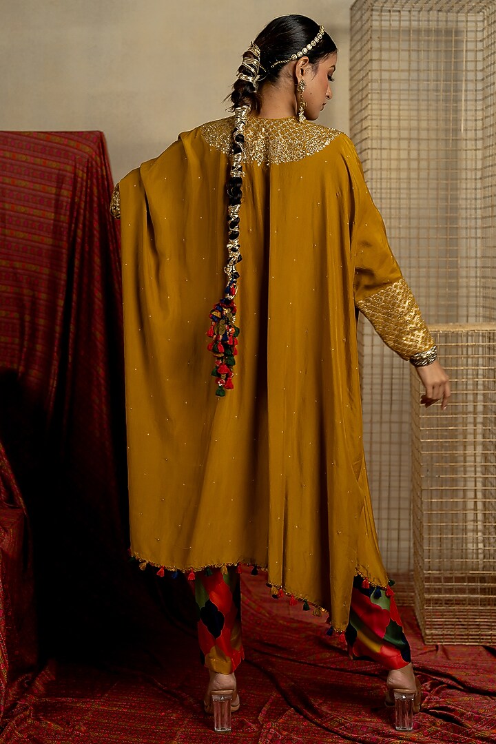 Yellow Silk Aari Embroidered Kaftan Set by Pooja & Keyur at Pernia's Pop Up Shop