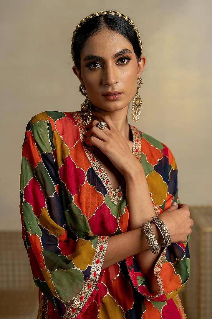 Multi-Colored Organza Aari Embroidered Kurta Set by Pooja & Keyur at Pernia's Pop Up Shop