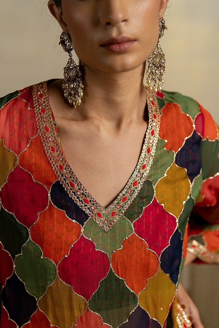 Multi-Colored Organza Aari Embroidered Kurta Set by Pooja & Keyur at Pernia's Pop Up Shop