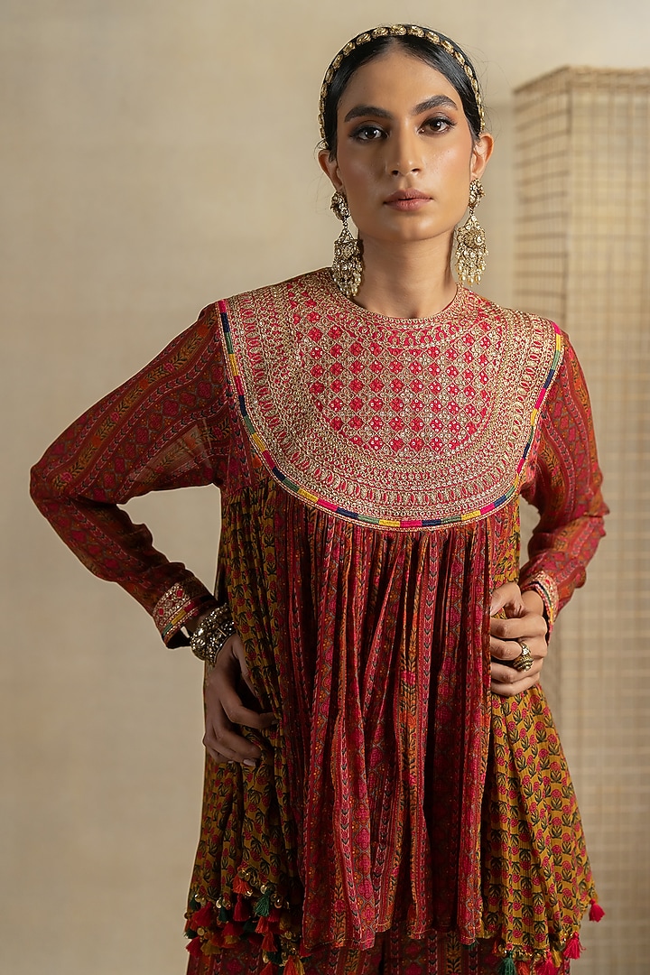 Brown Chiffon Pant Set by Pooja & Keyur at Pernia's Pop Up Shop