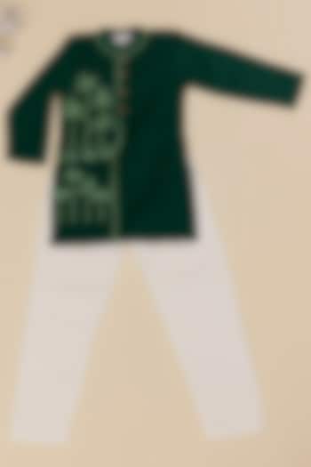Green Cotton Satin Resham Embroidered Kurta Set For Boys by Pole Taara at Pernia's Pop Up Shop