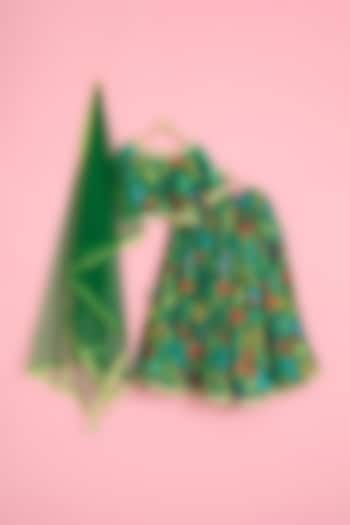 Green Muslin Floral Lehenga Set For Girls by Pole Taara at Pernia's Pop Up Shop