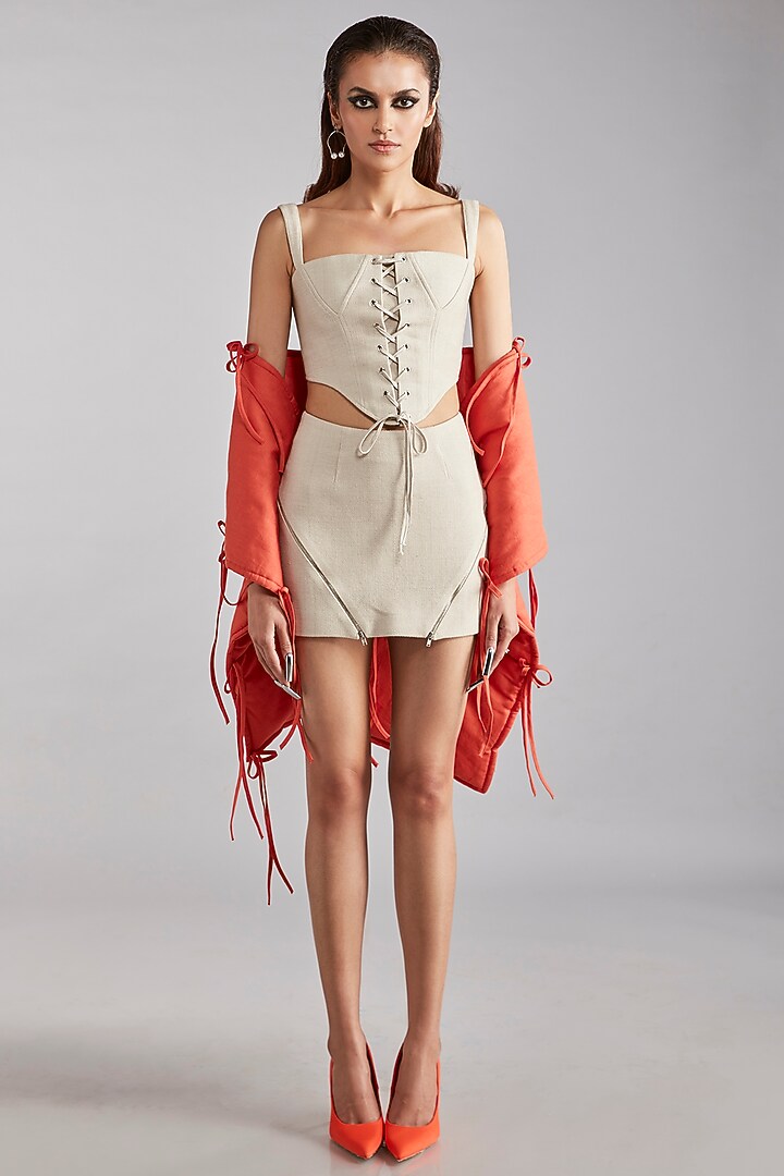 Beige Front Lace Corset Top by Polite Society at Pernia's Pop Up Shop