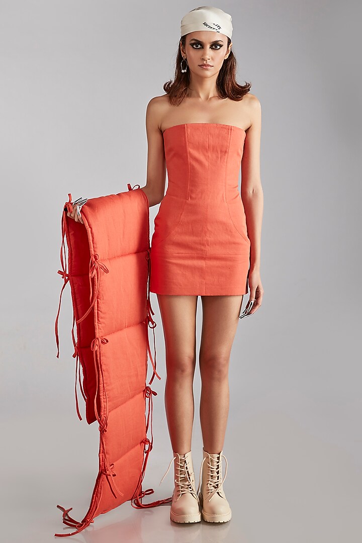 Orange Linen Corset Mini Dress by Polite Society