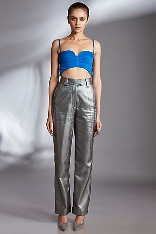 Blue Cotton Satin Corset Bralette by Polite Society
