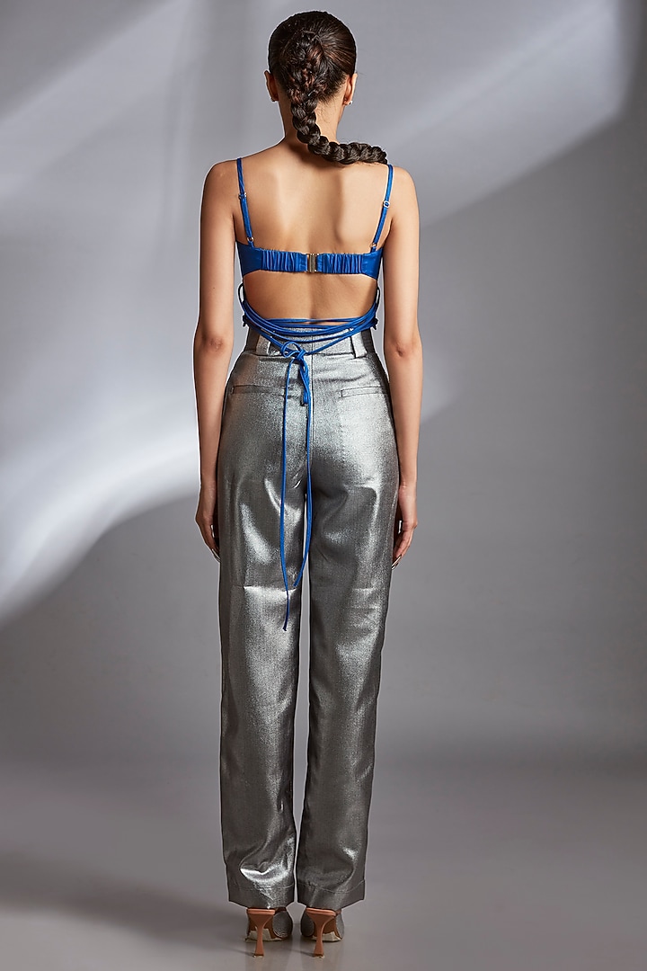Blue Cotton Satin Corset Bralette by Polite Society at Pernia's Pop Up Shop