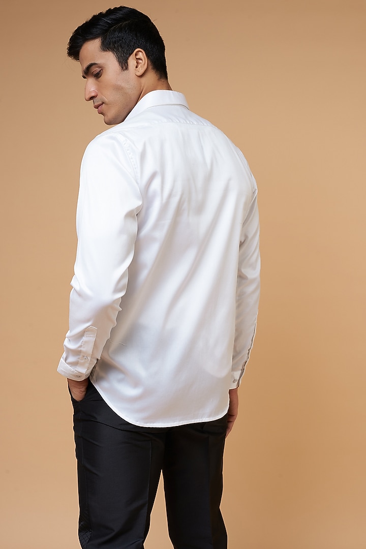 White Cotton Party Wear Shirt by POUR LUI at Pernia's Pop Up Shop