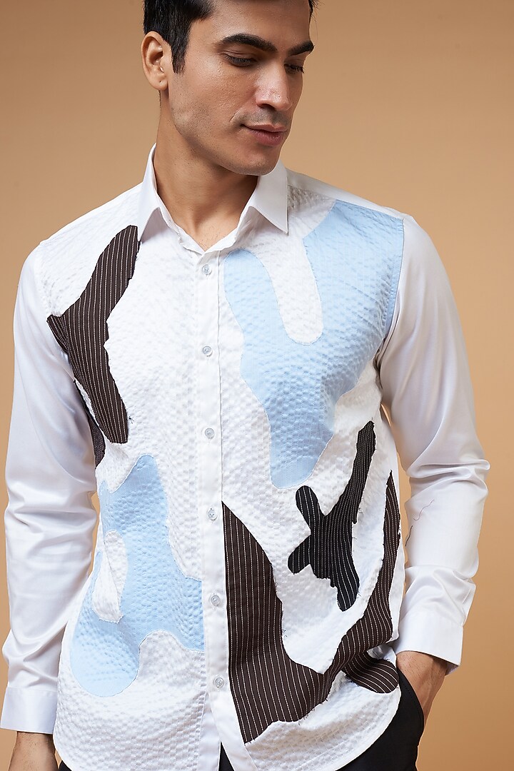White Cotton Party Wear Shirt by POUR LUI at Pernia's Pop Up Shop