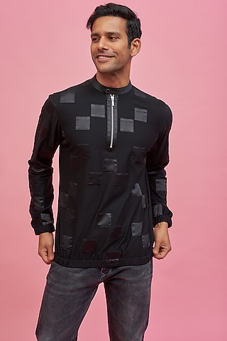 Black Lycra Cotton Shirt by POUR LUI