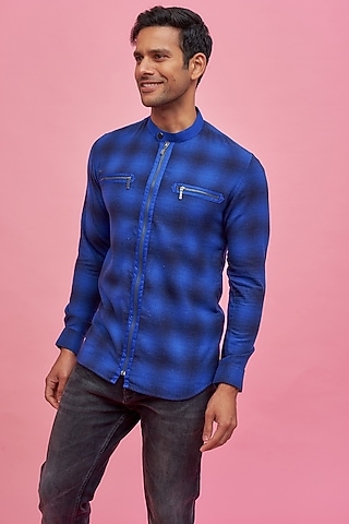 Blue Cotton Shirt by POUR LUI