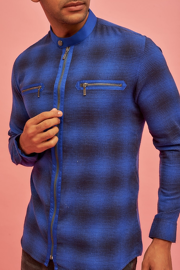 Blue Cotton Party Wear Shirt by POUR LUI at Pernia's Pop Up Shop