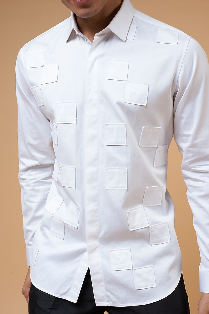 White Cotton Party Wear Shirt by POUR LUI at Pernia's Pop Up Shop