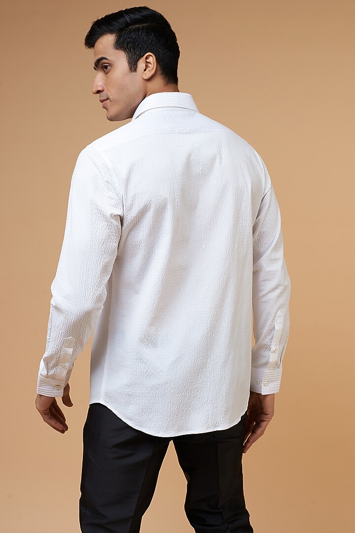White Cotton Party Wear Shirt by POUR LUI at Pernia's Pop Up Shop